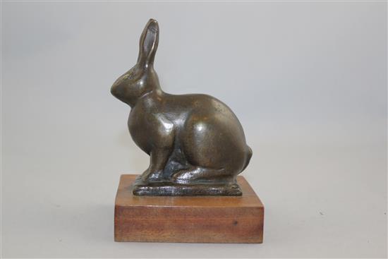 Gunnar Nilsson (Swedish, 1904-1995). A patinated bronze model of a seated hare, 6in.